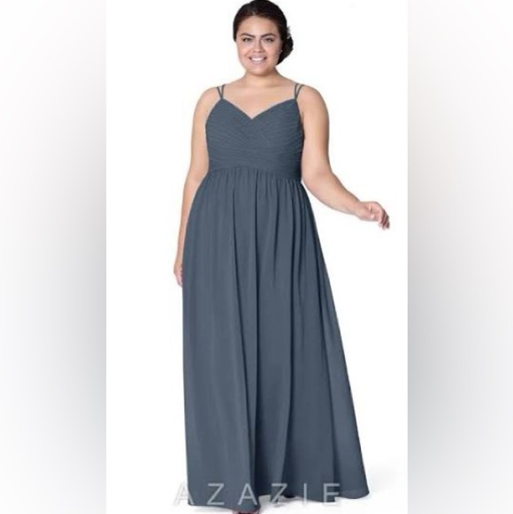 Azazie Blake Elegant Evening Gown or Bridesmaid Dress in Taupe - Picture 4 of 6